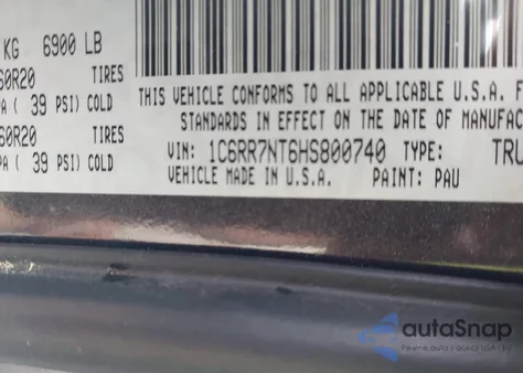 2017 Ram 1500 Laramie 4X4 5'7 Box z USA, uszkodzony, nr VIN 1C6RR7NT6HS800740